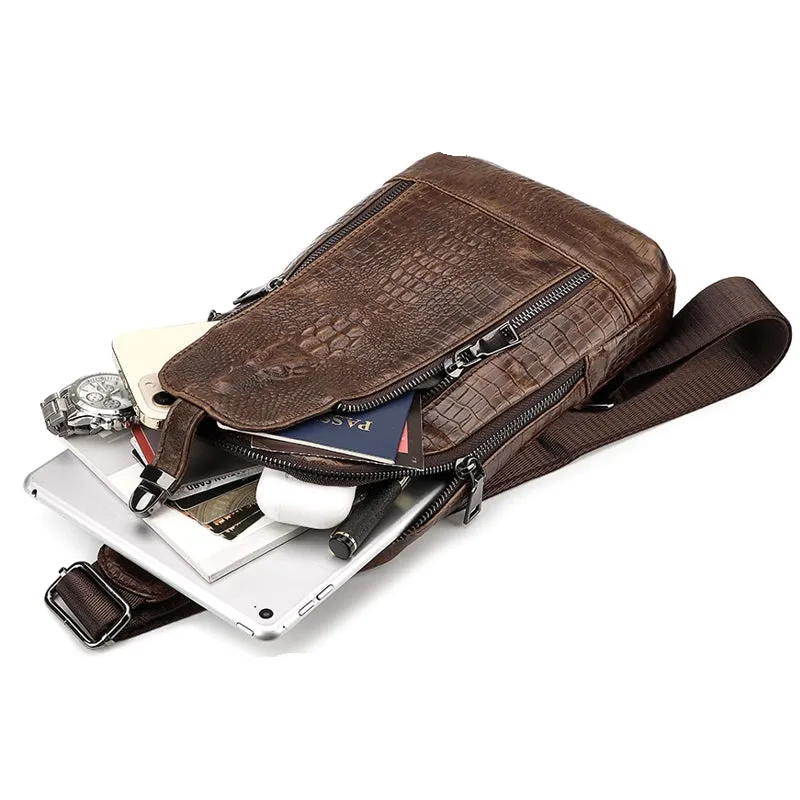 Men Travel Cowhide Crocodile Grain Chest Bags