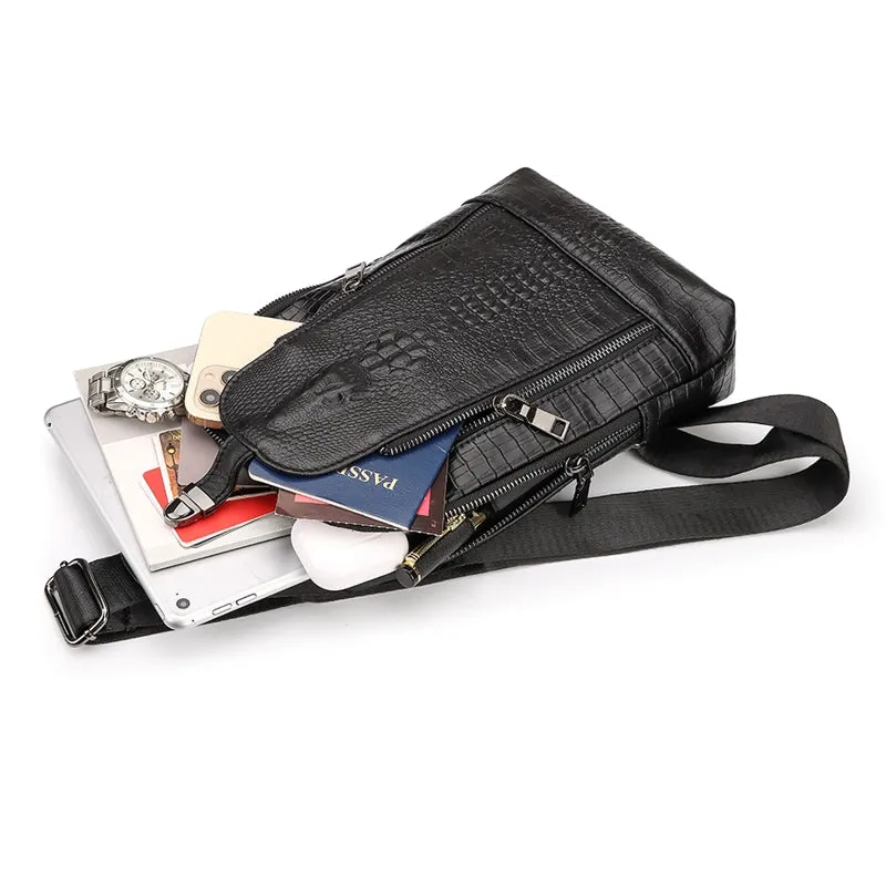 Men Travel Cowhide Crocodile Grain Chest Bags