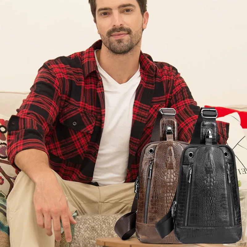 Men Travel Cowhide Crocodile Grain Chest Bags