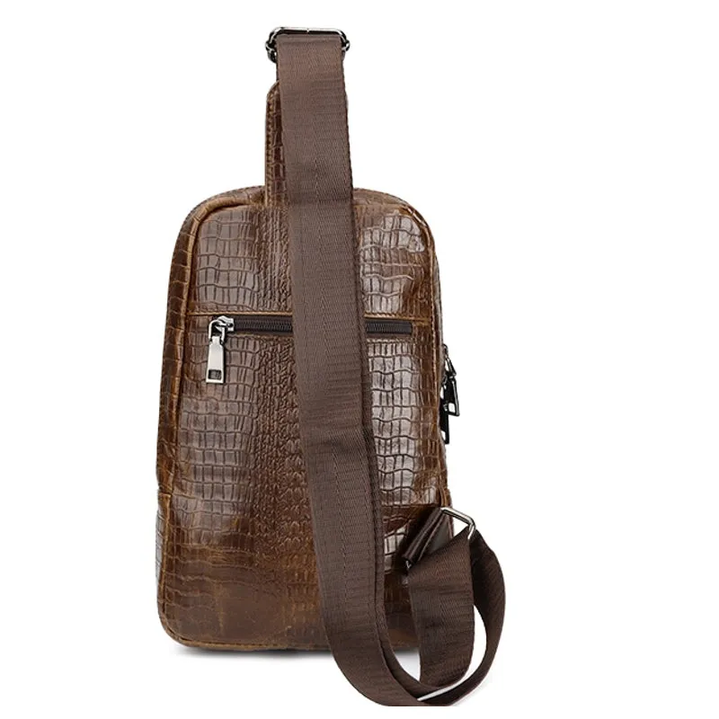 Men Travel Cowhide Crocodile Grain Chest Bags
