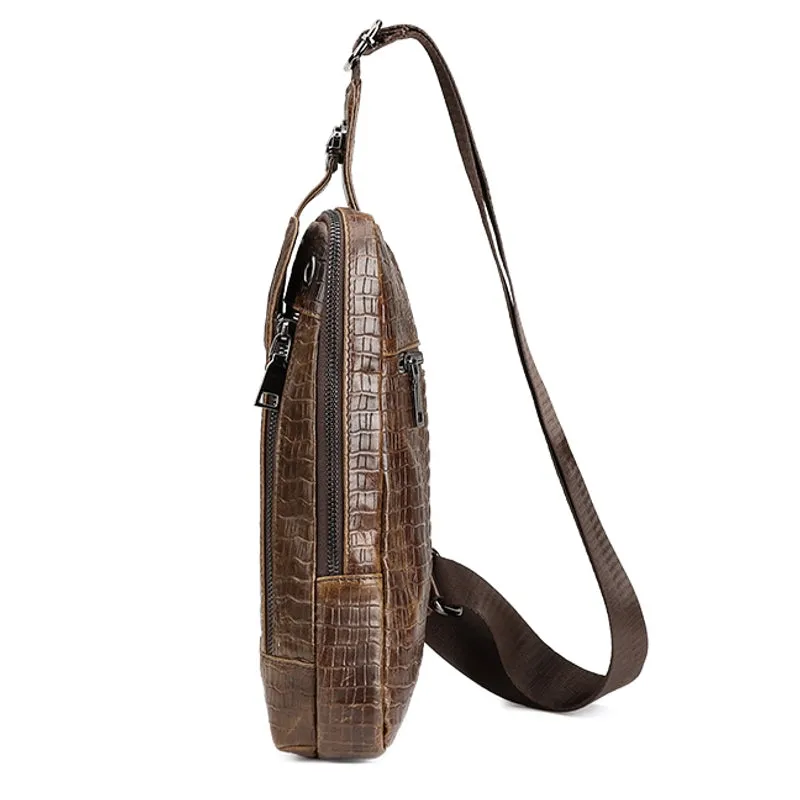 Men Travel Cowhide Crocodile Grain Chest Bags