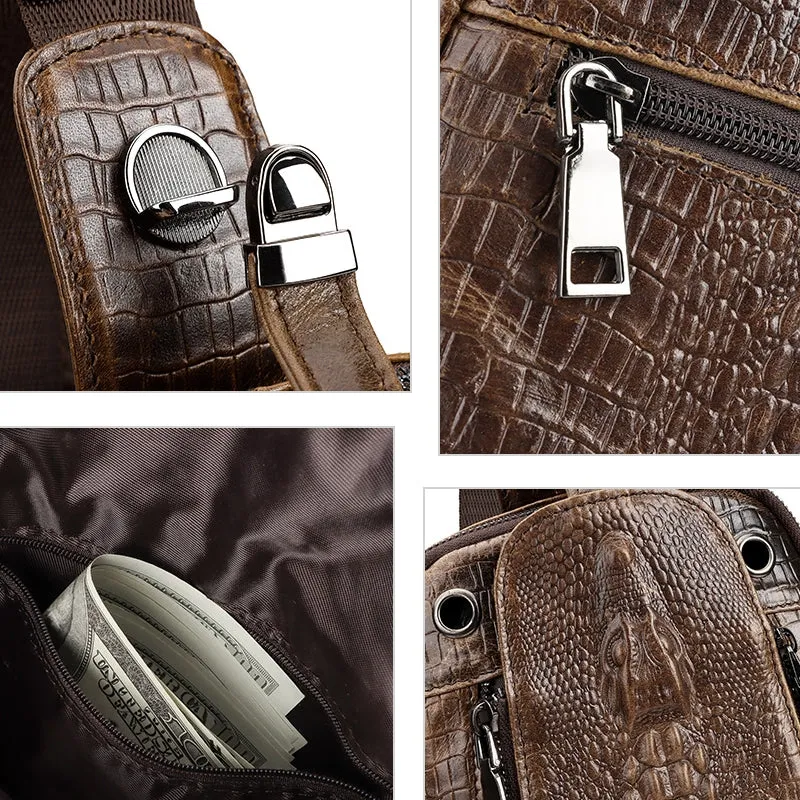 Men Travel Cowhide Crocodile Grain Chest Bags