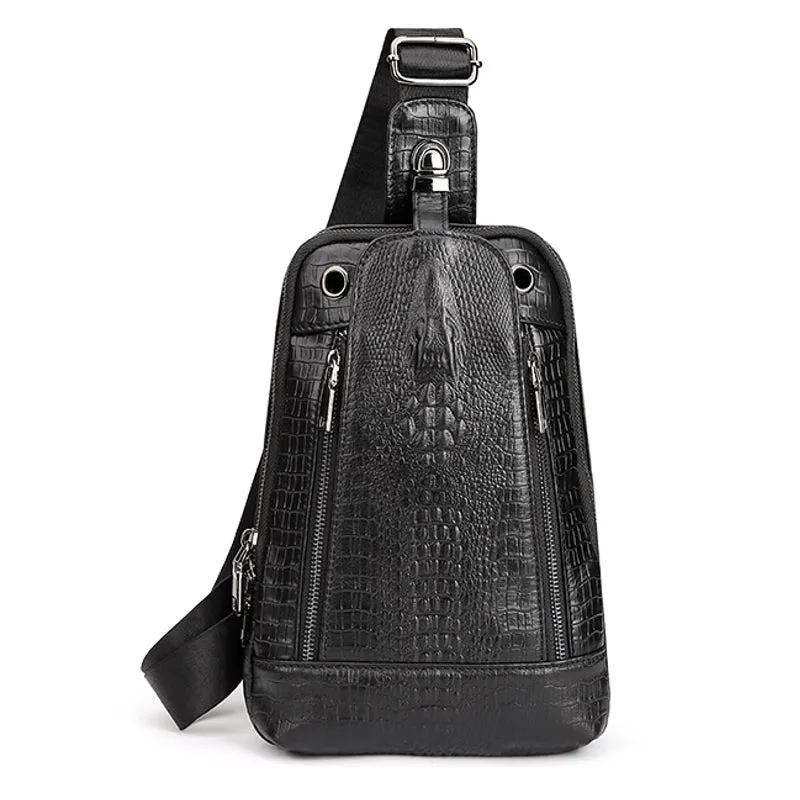 Men Travel Cowhide Crocodile Grain Chest Bags