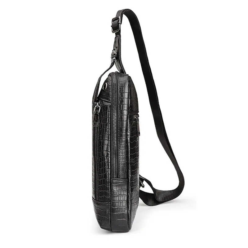 Men Travel Cowhide Crocodile Grain Chest Bags