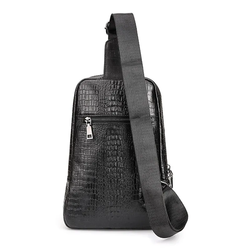 Men Travel Cowhide Crocodile Grain Chest Bags
