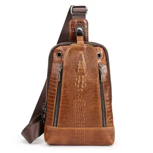 Men Travel Cowhide Crocodile Grain Chest Bags