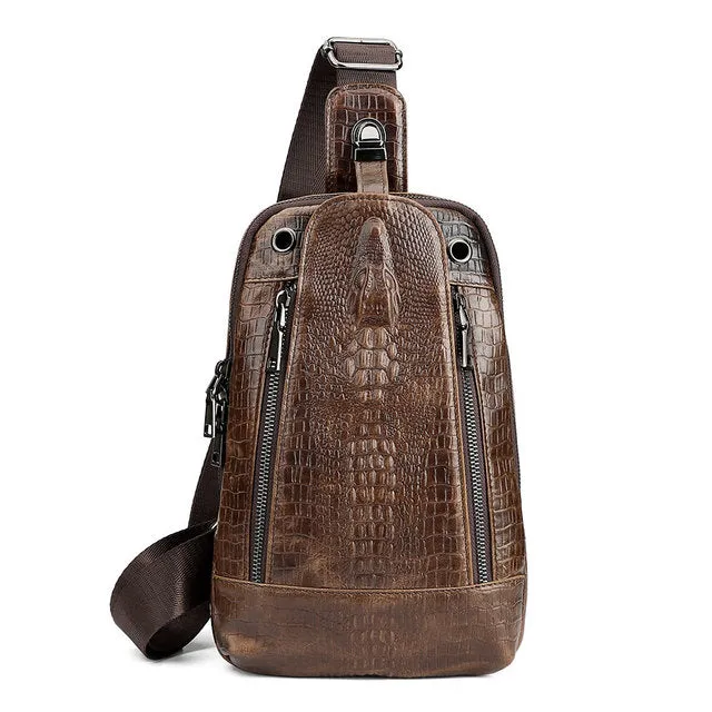 Men Travel Cowhide Crocodile Grain Chest Bags