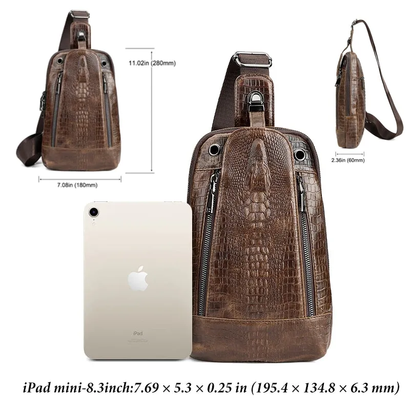 Men Travel Cowhide Crocodile Grain Chest Bags