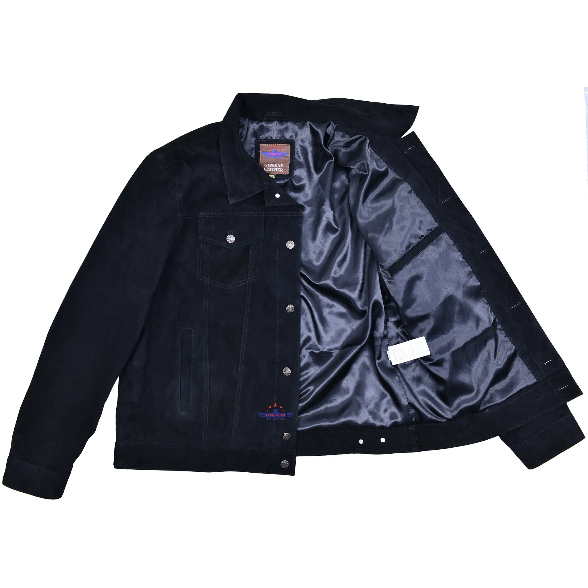 Men Trucker Black Suede Classic Retro Western Denim Style Leather Jacket