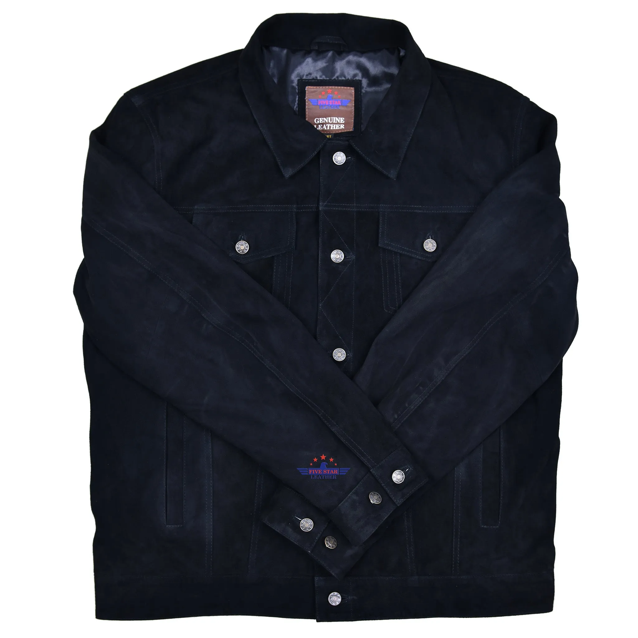 Men Trucker Black Suede Classic Retro Western Denim Style Leather Jacket