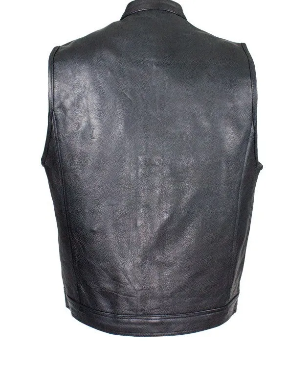 Mens Biker Riding Patch Holder 7 Pocket leather vest with High zipper