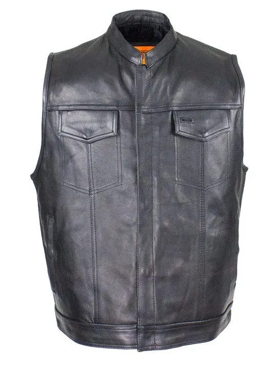 Mens Biker Riding Patch Holder 7 Pocket leather vest with High zipper