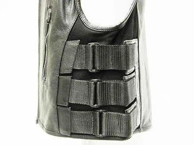MEN'S BIKER UPDATED SWAT TEAM STYLE MOTORCYCLE LEATHER VEST W/2 GUN POCKETS NEW