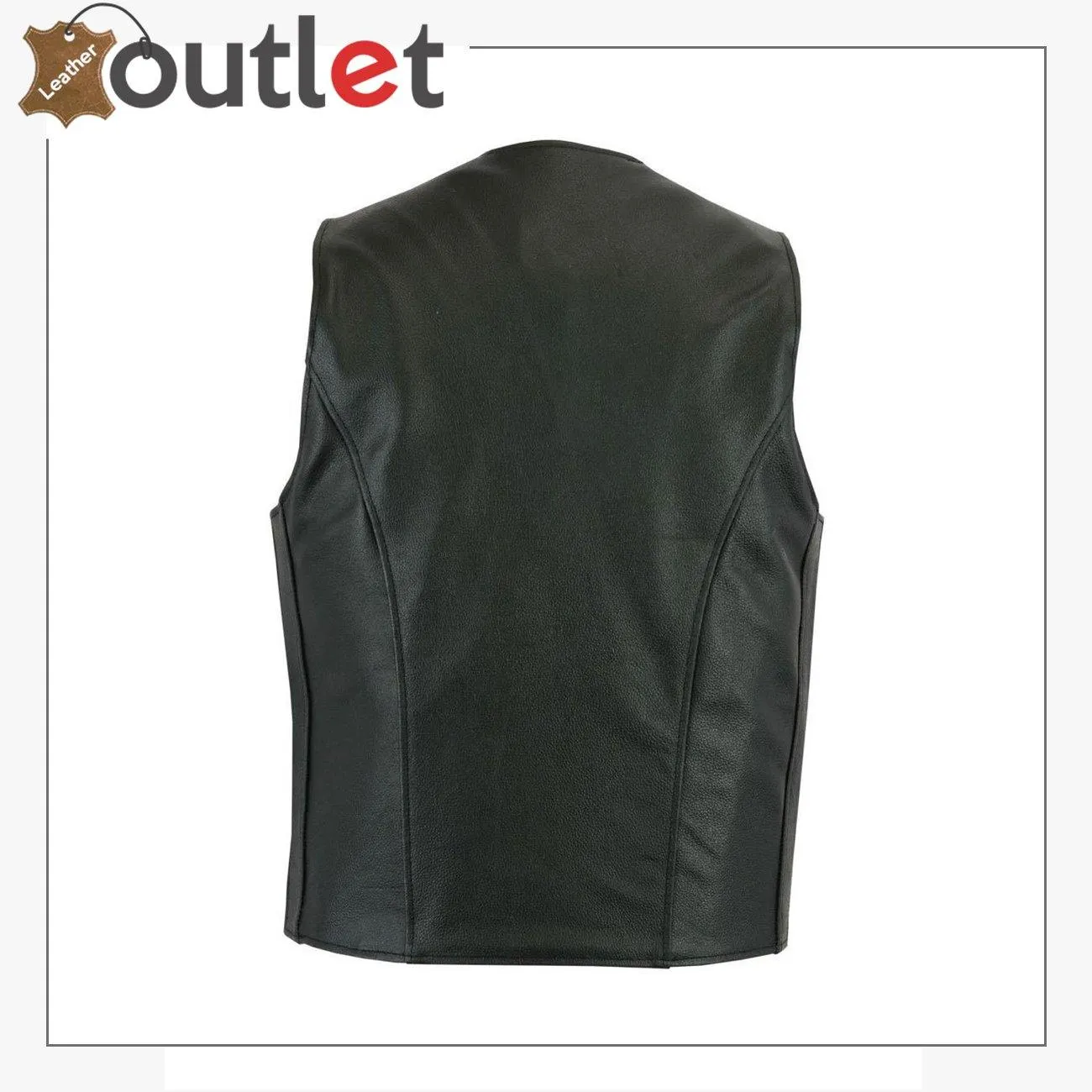 Mens Black Plain Real Leather Vest