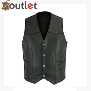Mens Black Plain Real Leather Vest