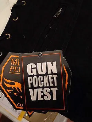 Men's Blk Motorcycle Club Leather vest with 2 Gun pockets & Side Laces
