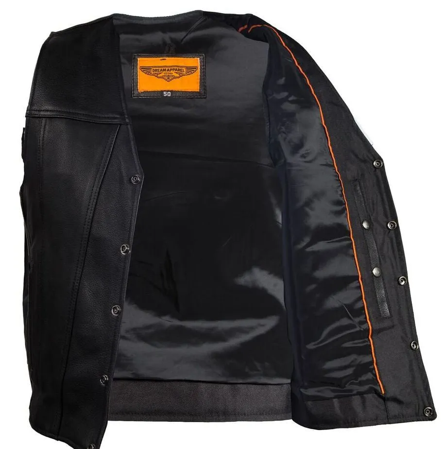 Men's Blk Motorcycle Club Leather vest with 2 Gun pockets & Side Laces