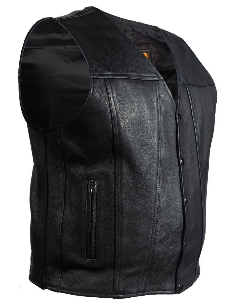 Men's Blk Motorcycle Club Leather vest with 2 Gun pockets