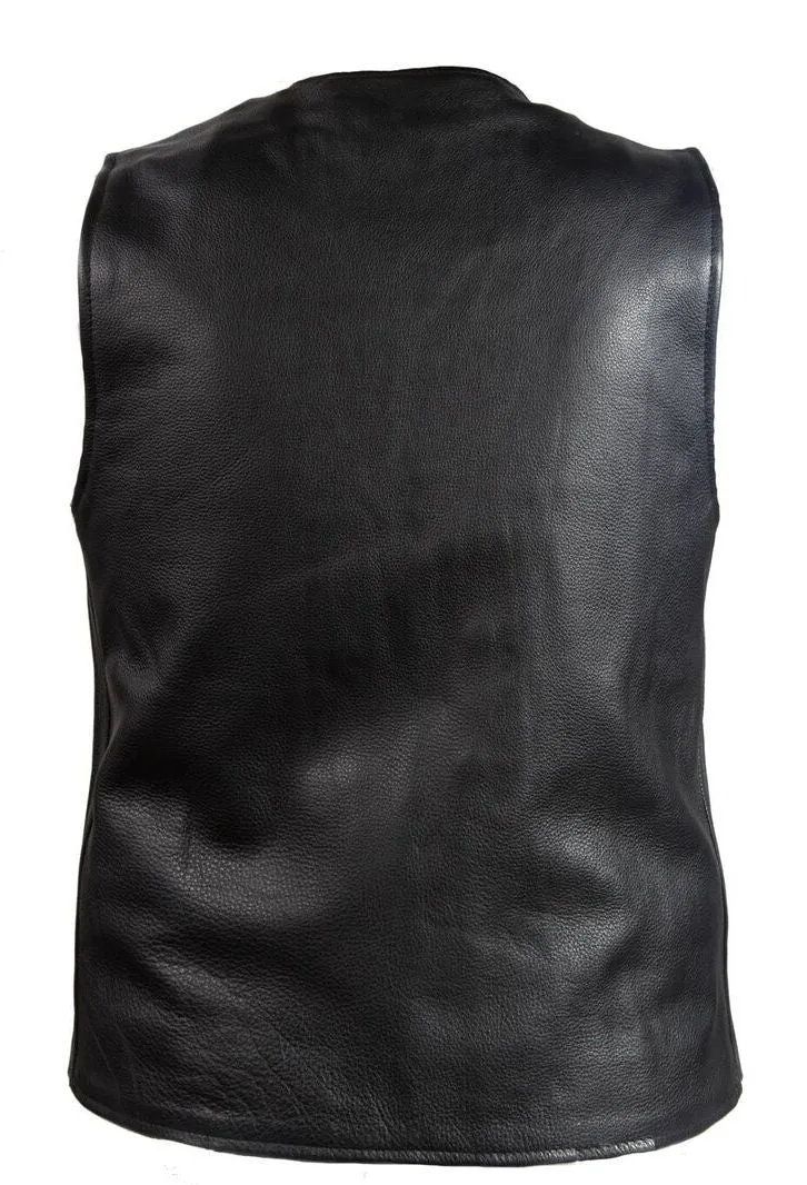 Men's Blk Motorcycle Club Leather vest with 2 Gun pockets