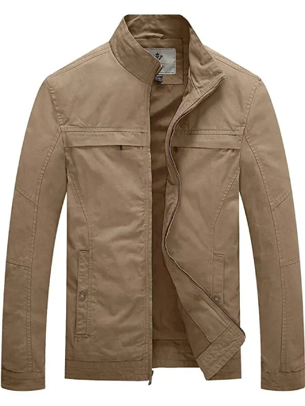 Men's Canvas Military Style Jacket Casual Lightweight Cotton Jacket