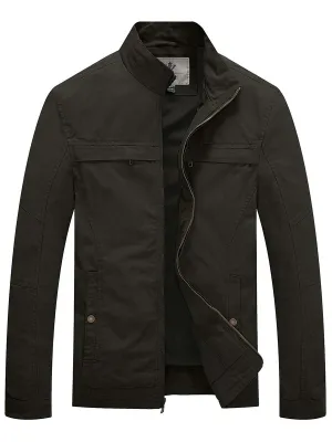 Men's Canvas Military Style Jacket Casual Lightweight Cotton Jacket