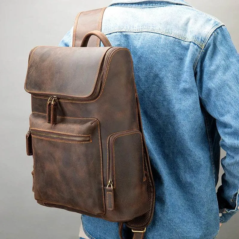 Men's Genuine Leather Travel Laptop Backpack Designer Bag
