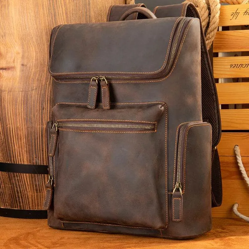 Men's Genuine Leather Travel Laptop Backpack Designer Bag