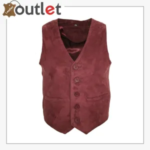 Men's Goat Suede Classic Smart Burgundy Leather Waistcoat