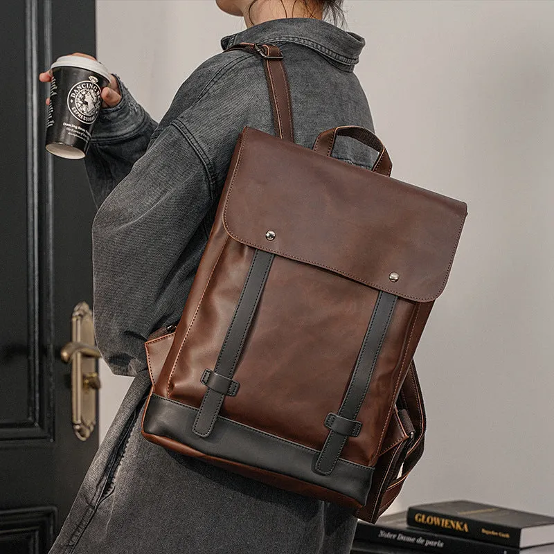 Men's Korean Trendy Retro Preppy Style Crazy Backpacks