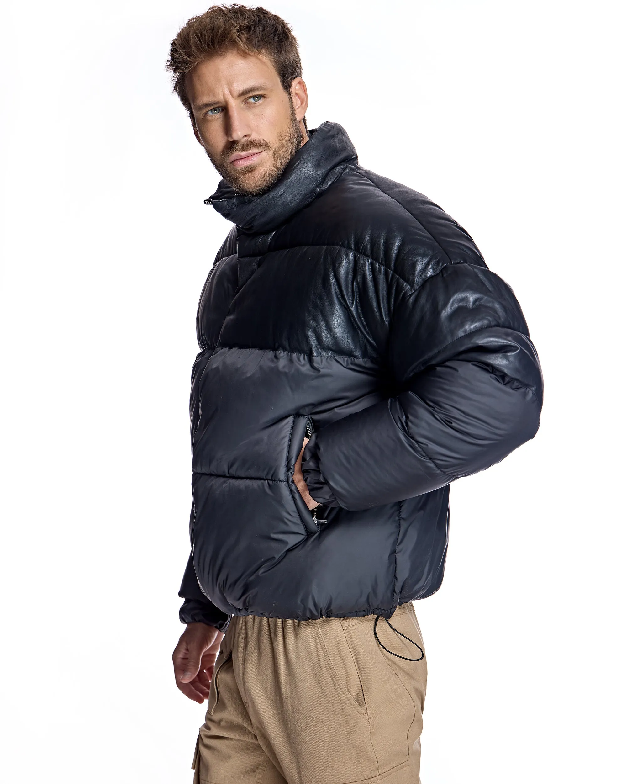 Men's Leather and Poly Horizontal Bomber
