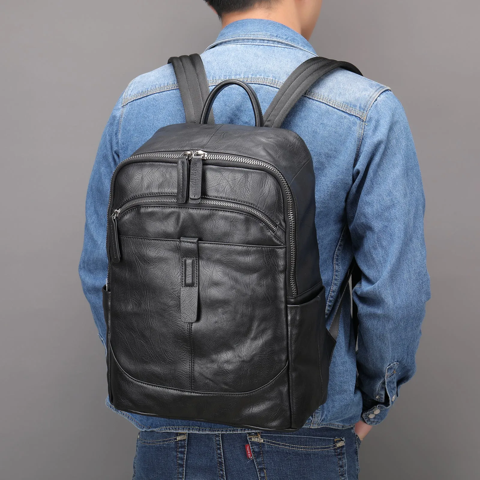 Men's Leather Computer Color Vegetable Tanned First Backpacks