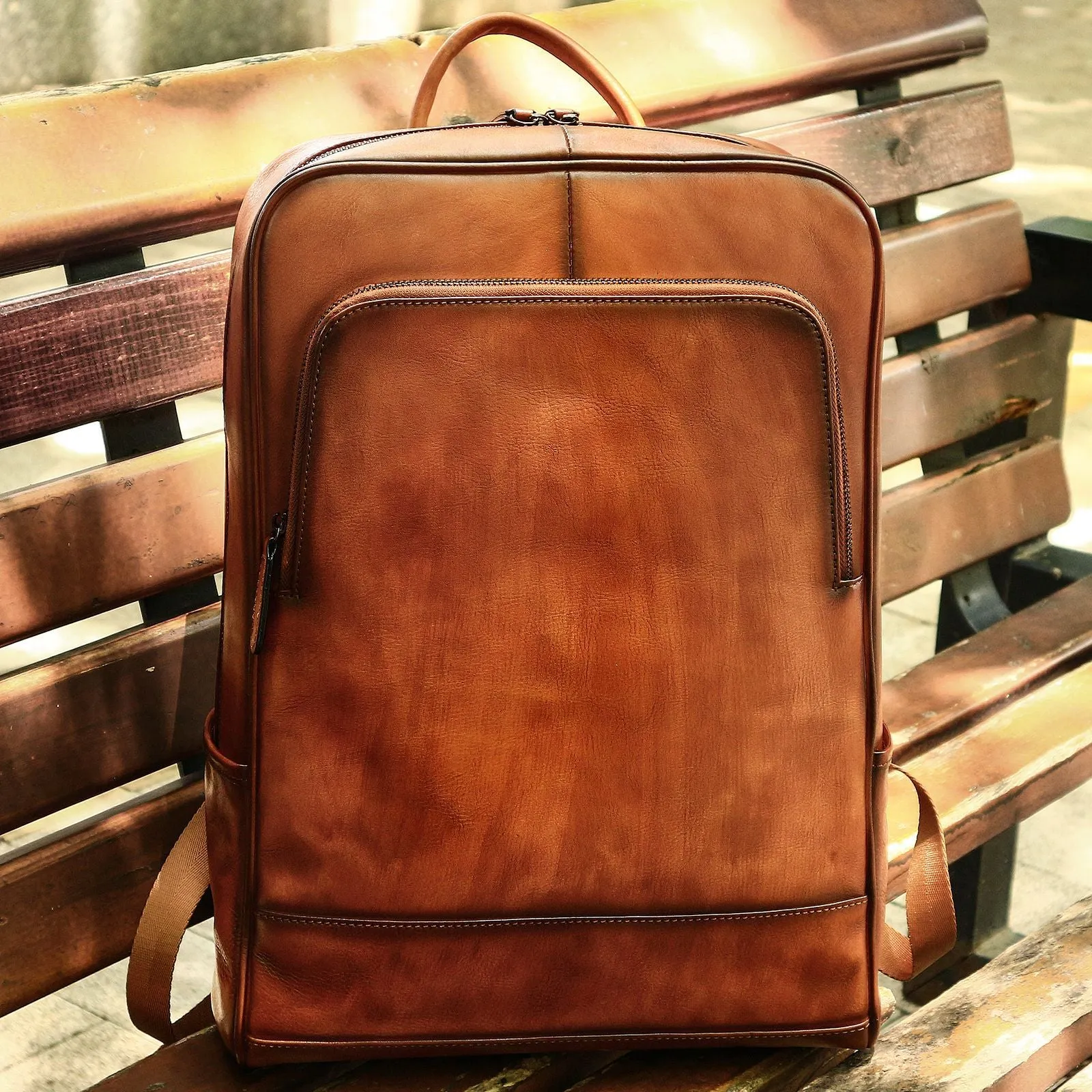 Men's Leather Computer Color Vegetable Tanned First Backpacks