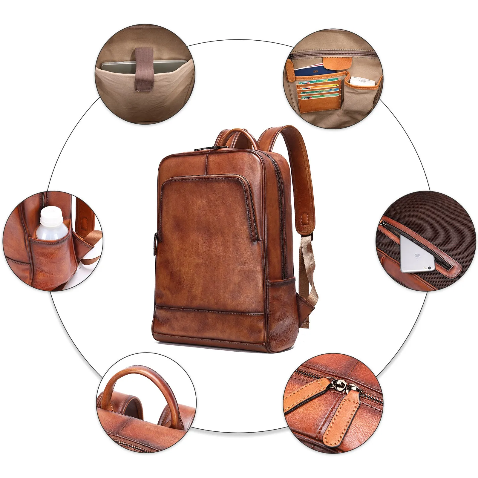 Men's Leather Computer Color Vegetable Tanned First Backpacks