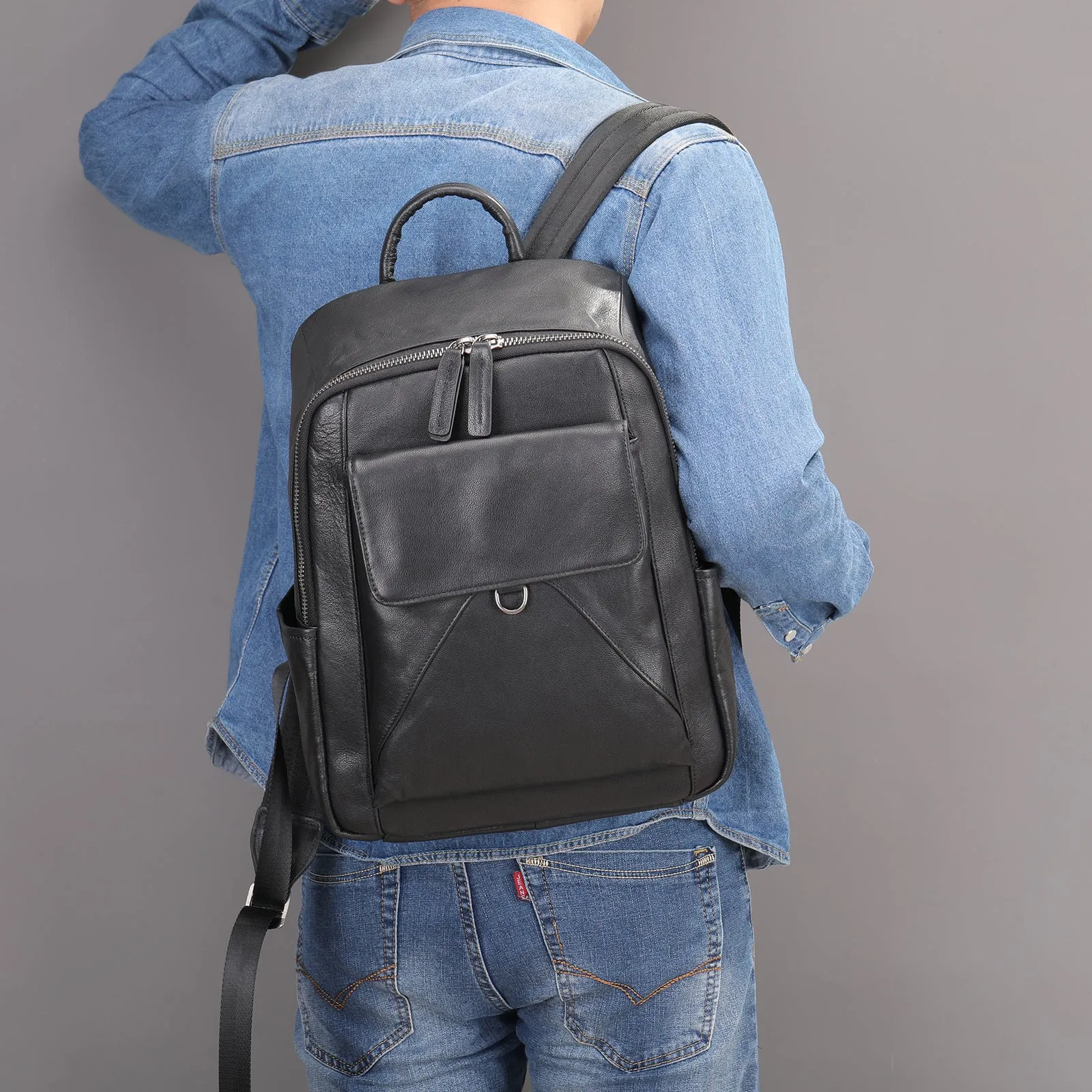 Men's Leather Computer Color Vegetable Tanned First Backpacks