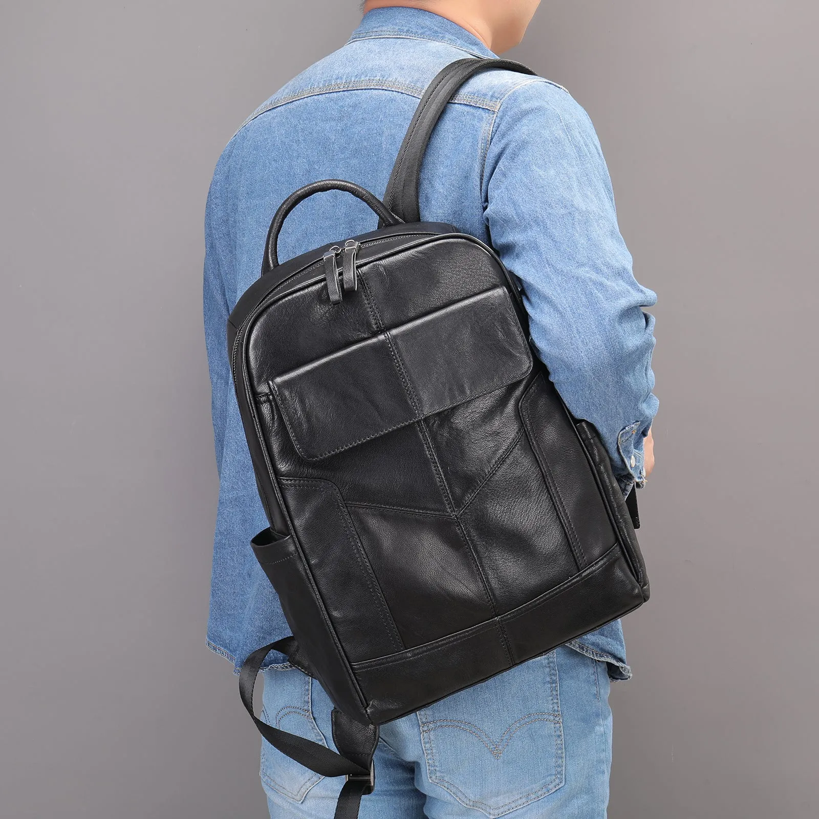 Men's Leather Computer Color Vegetable Tanned First Backpacks