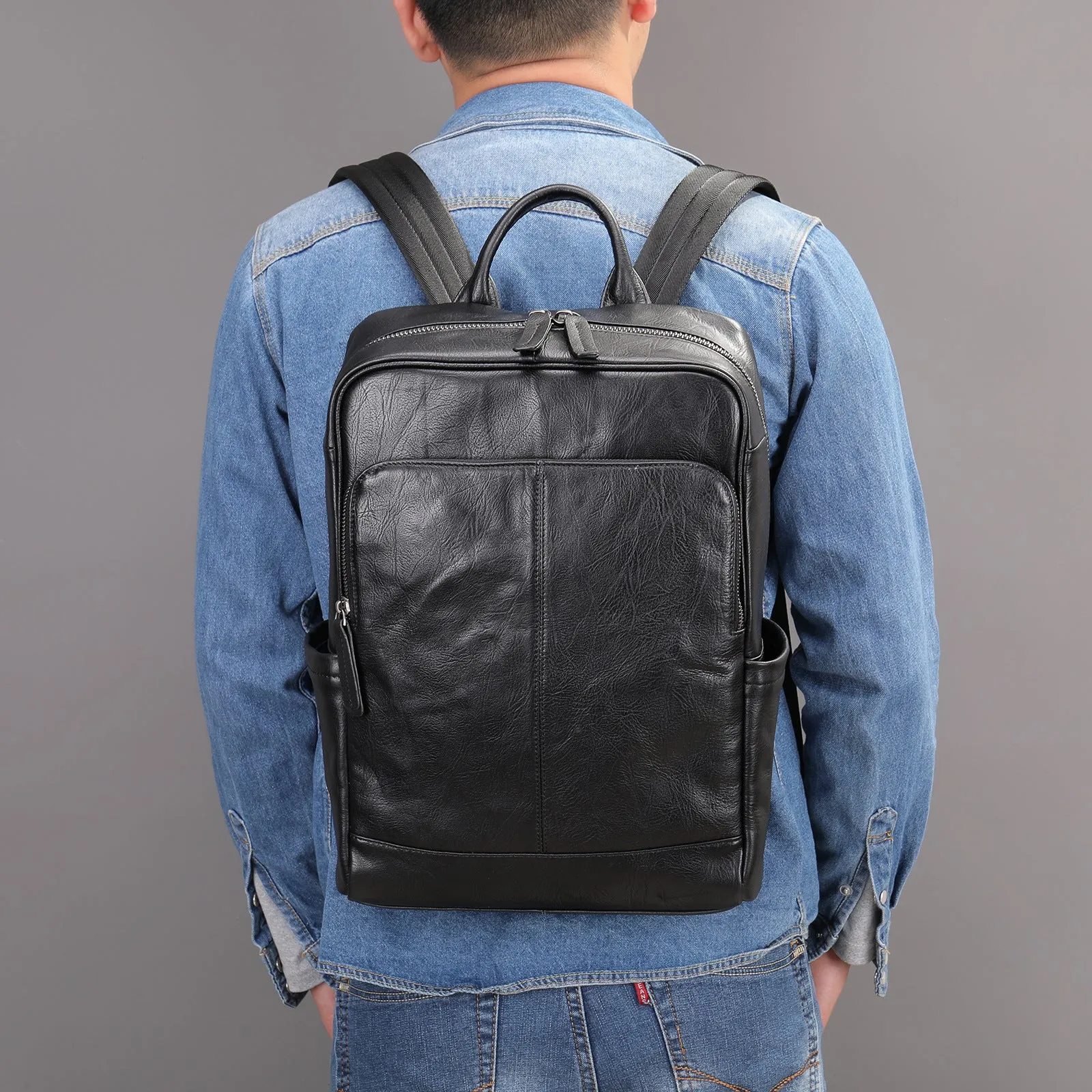 Men's Leather Computer Color Vegetable Tanned First Backpacks