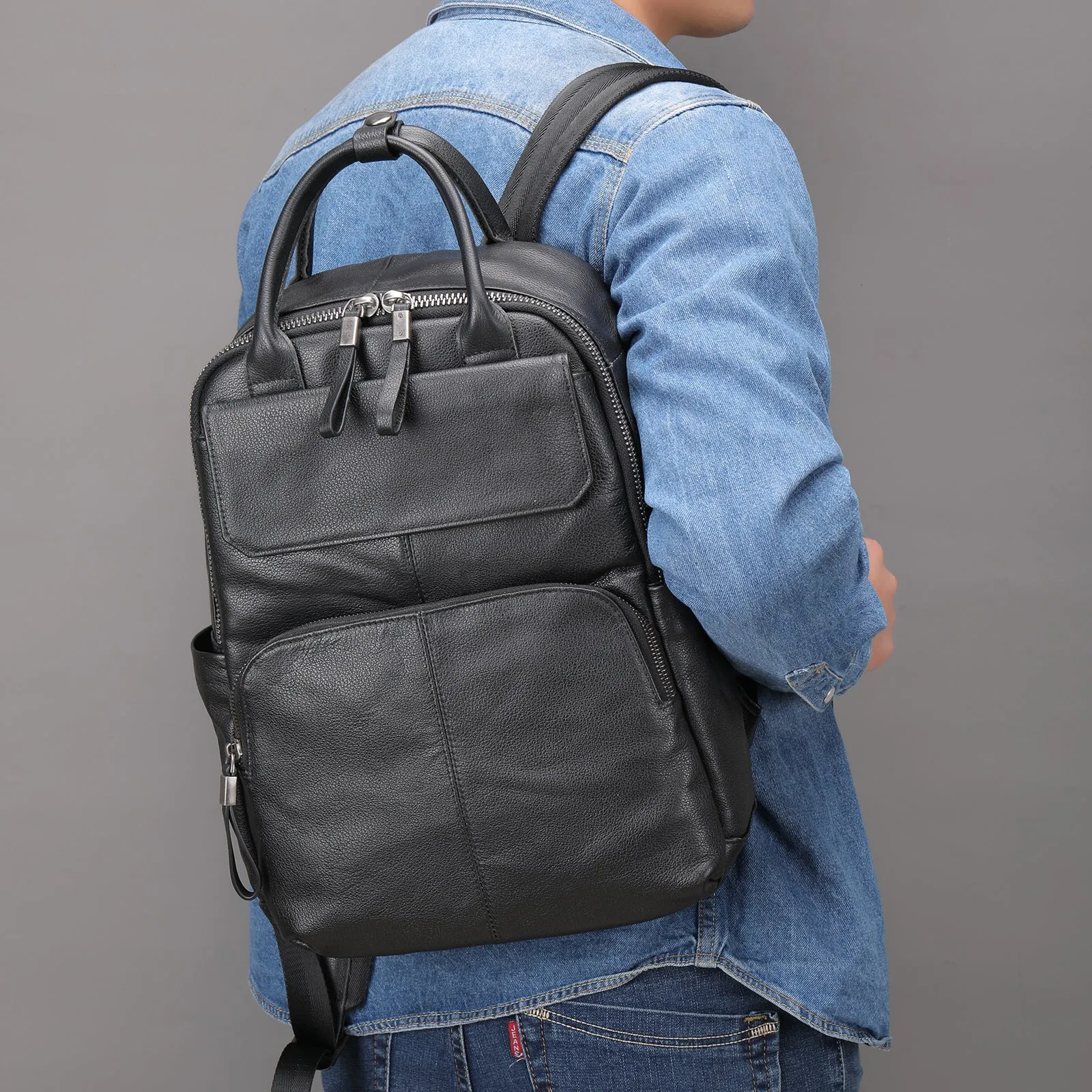 Men's Leather Computer Color Vegetable Tanned First Backpacks