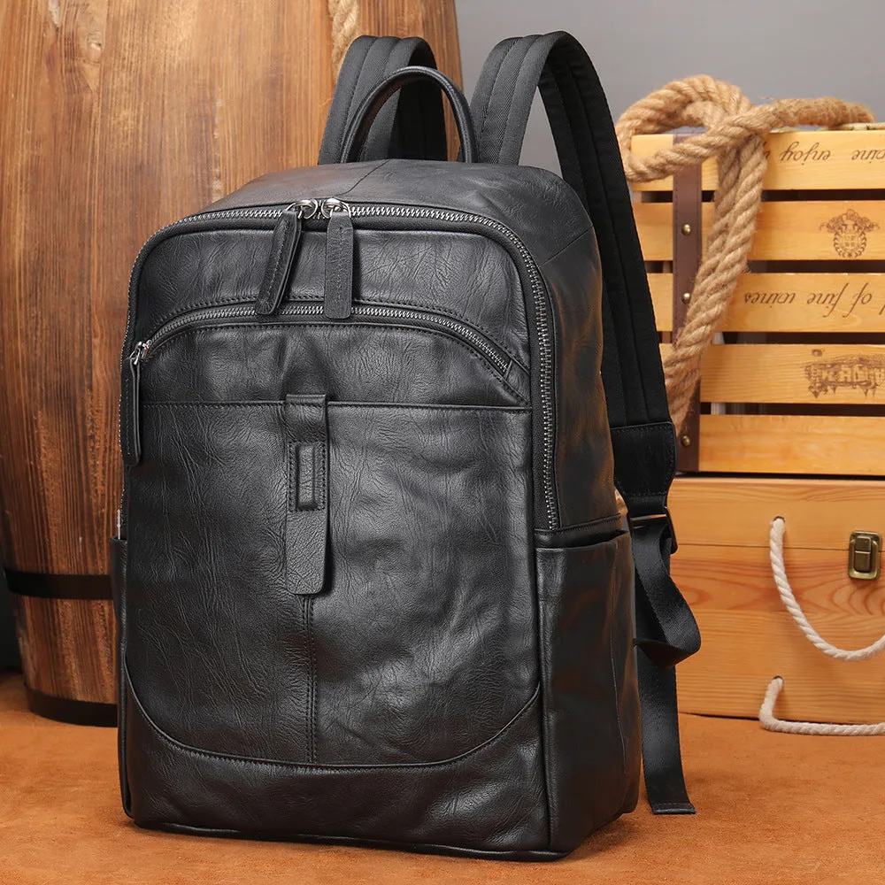 Men's Leather Simple Lightweight Business Large Capacity Backpacks