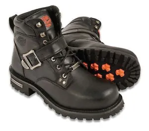 MEN'S MOTORBIKE BOOTS REAL LEATHER 6 INCH SIDE BUCKLE BOOT WITH LACES NEW