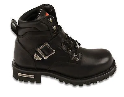 MEN'S MOTORBIKE BOOTS REAL LEATHER 6 INCH SIDE BUCKLE BOOT WITH LACES NEW