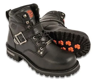 MEN'S MOTORBIKE BOOTS REAL LEATHER 6 INCH SIDE BUCKLE BOOT WITH LACES NEW