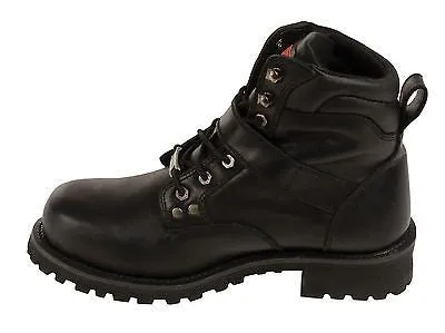 MEN'S MOTORBIKE BOOTS REAL LEATHER 6 INCH SIDE BUCKLE BOOT WITH LACES NEW