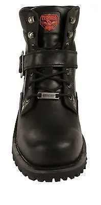 MEN'S MOTORBIKE BOOTS REAL LEATHER 6 INCH SIDE BUCKLE BOOT WITH LACES NEW