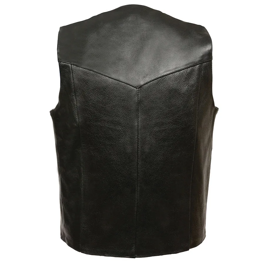 Mens Motorcycle Basic Plain Traditional Classic Blk Leather Vest cheap price