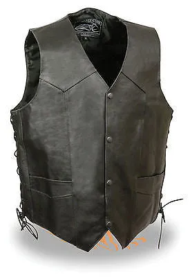 Men's Motorcycle Blk Side Lace leather vest with Live to Ride embossed back