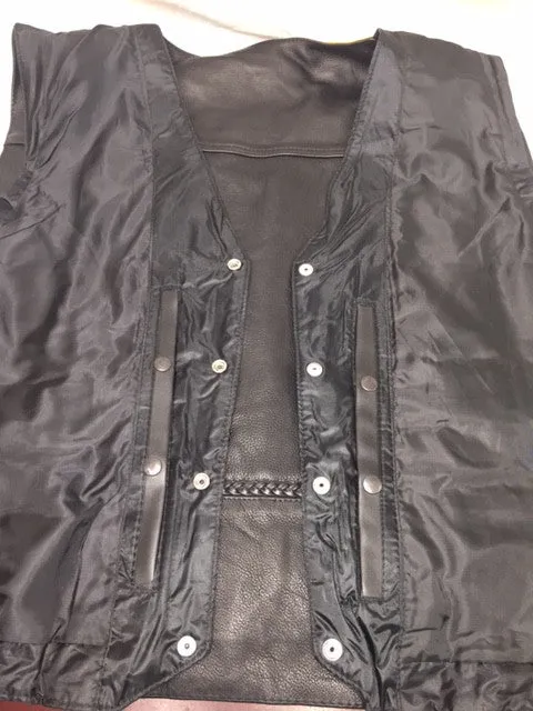 Men's Motorcycle Classic Buffalo Nickle Side Lace Leather Vest W/2 Gun pockets