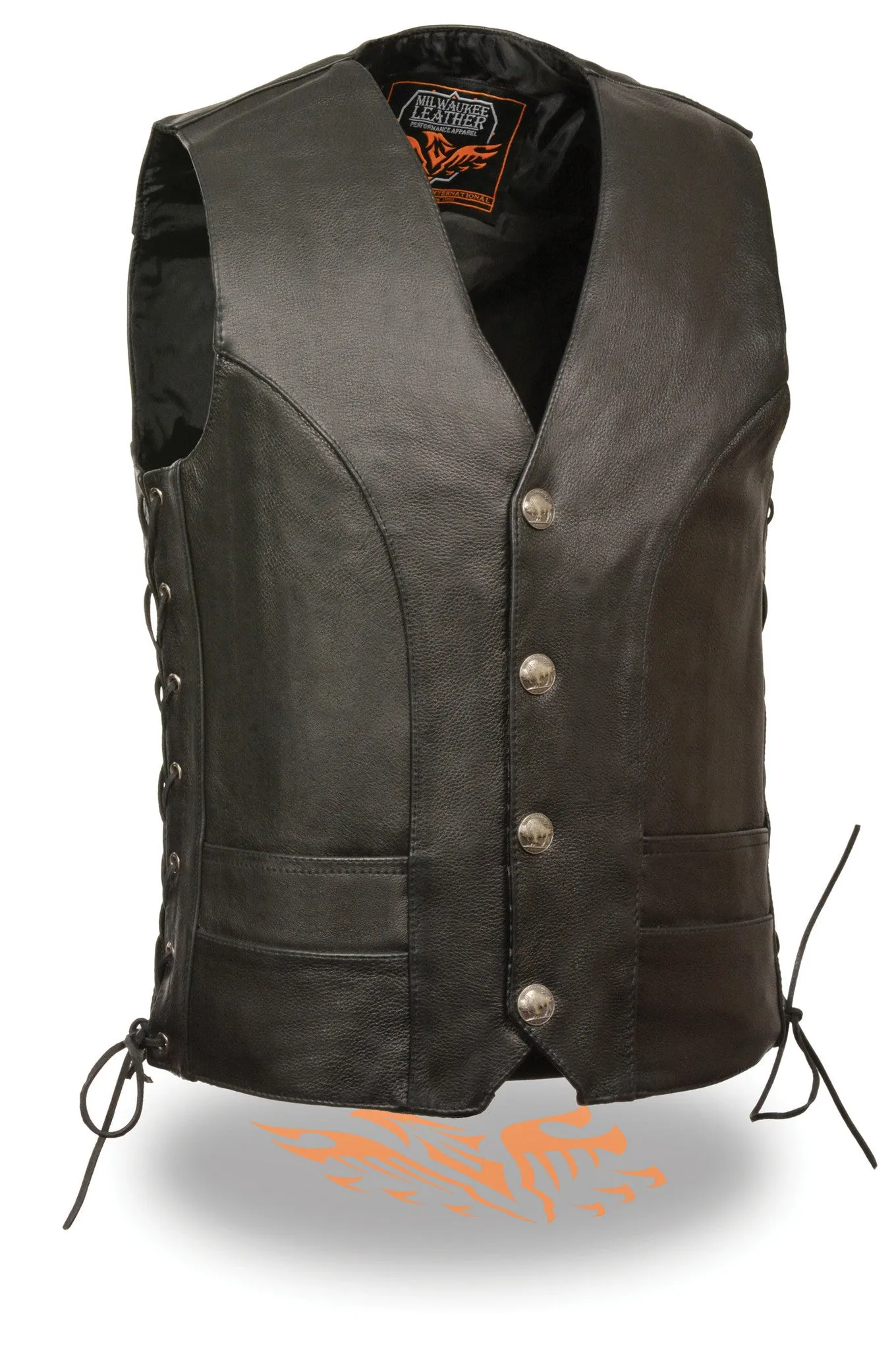 Men's Motorcycle Classic Buffalo Nickle Side Lace Leather Vest W/2 Gun pockets