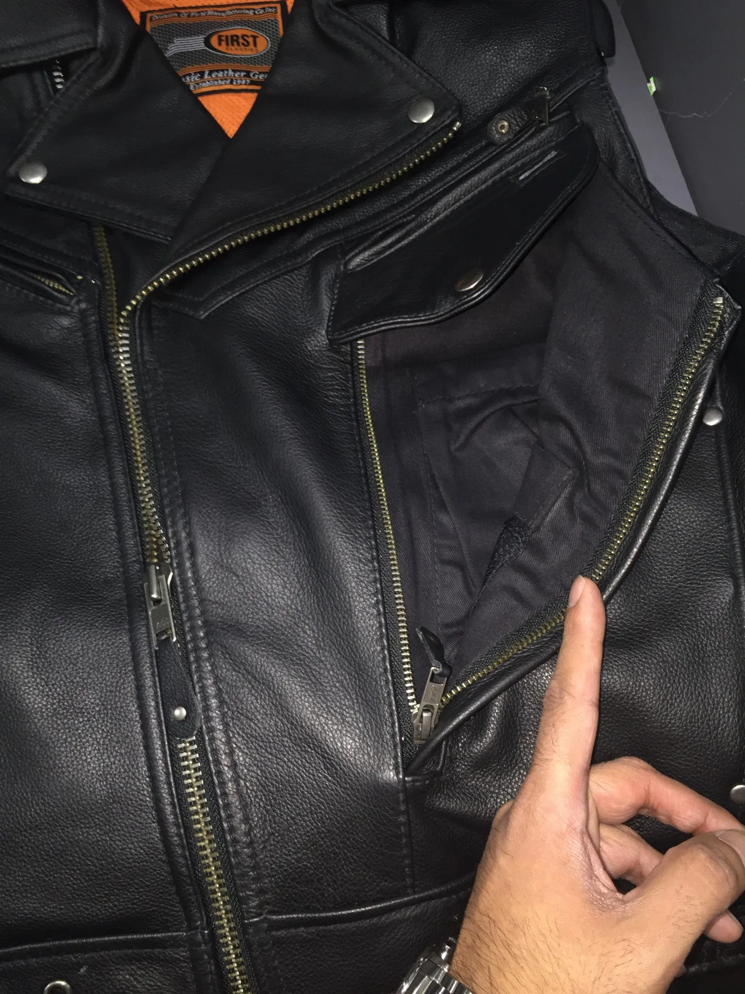 Men's Motorcycle Reckless updated utility leather vest with front pistol pete pocket