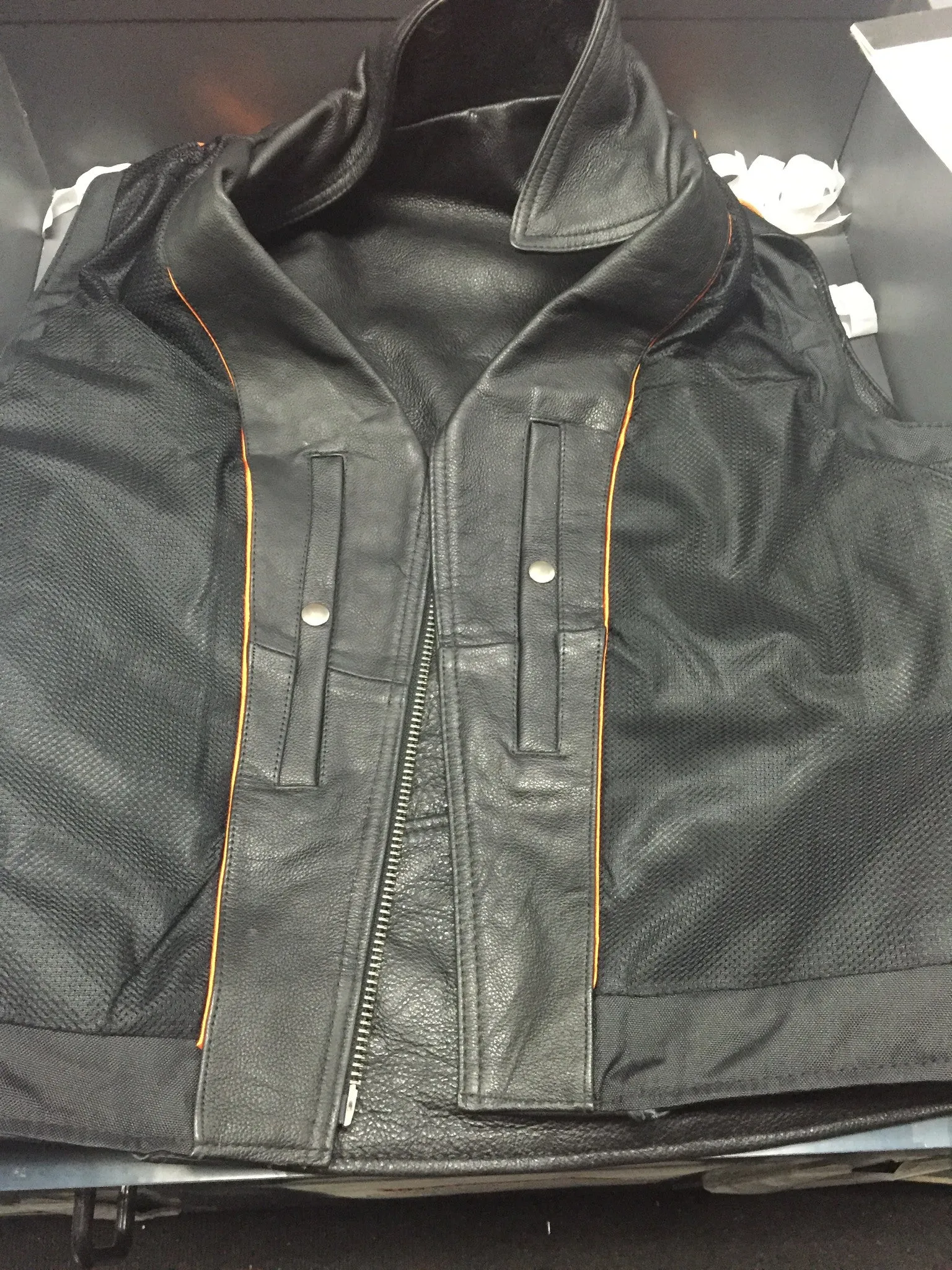 Men's Motorcycle Reckless updated utility leather vest with front pistol pete pocket