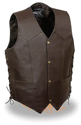 Men's Motorcycle Retro Brn Skull & Cross Bones embossed back leather vest